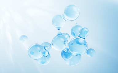 Molecule and water bubble, 3d rendering.