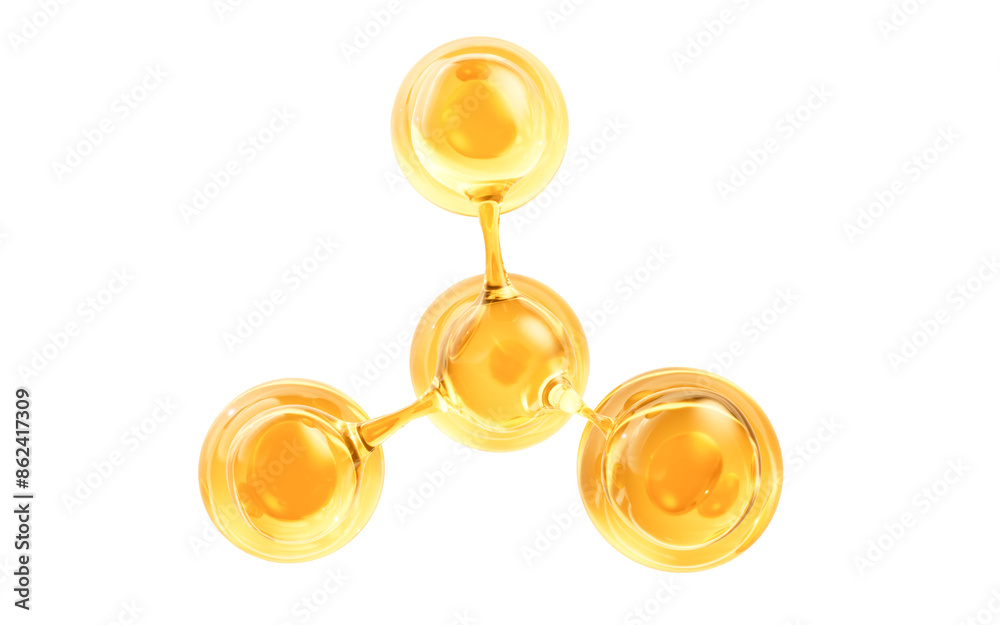 Wall mural Molecule and golden liquid bubble, 3d rendering.