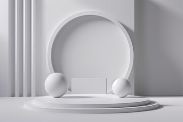 3d white background white podium for product presentation and brand advertising. Empty scene for mock up