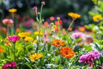Obraz premium A vibrant nature scene featuring colorful flowers in primary hues