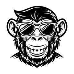 Fototapeta premium Hand drawn cool Monkey sticker wear sunglas