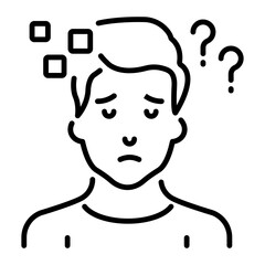 Person with question marks denoting memory loss, line icon 