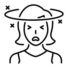Line style icon showing a character with nausea