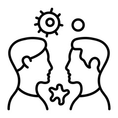 A line icon of airborne transmission between two people 