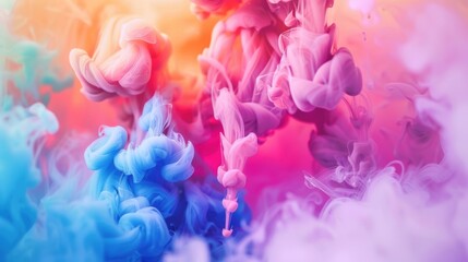 Obraz premium Soft pastel-colored ink swirls blending beautifully in water, creating a serene and artistic visual effect.