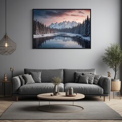 Painting in a frame hanging on the wall in a modern interior.