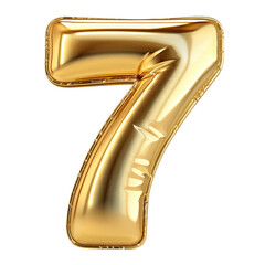 3d golden font number 7 isolated on transparent white background, clipping path
