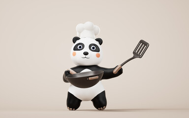 Panda chef with cartoon style, 3d rendering.