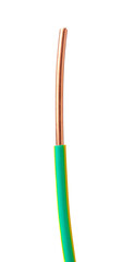 Single Copper Electrical Wire With Green Insulation Isolated On White Background