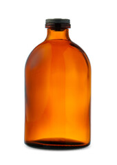 Amber Glass Bottle With Black Lid Isolated on White Background