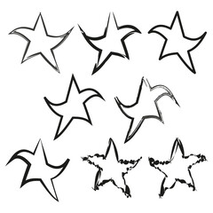 Abstract star icons. Black and white. Vector artistic shapes. Unique design.
