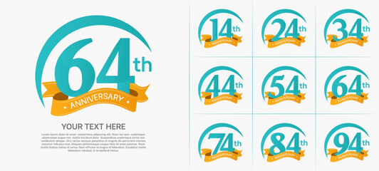 anniversary logotype set vector, blue color with orange ribbon for special day celebration