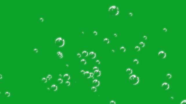 Soap bubble animation slowly falling on a green screen. Soap bubble fall on chroma key background.