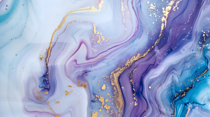 Fluid blue and purple swirls blending with intricate gold marble textures