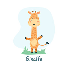 Childrens cute animal giraffe. African animals, wildlife. Cute character. Flat vector illustration for children
