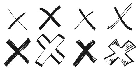 Obraz premium Hand drawn cross mark. doodle set of wrong sign or false mark. vector illustration