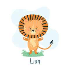 Childrens cute animal lion. African animals, wildlife. Cute character. Flat vector illustration for children © plaksik13