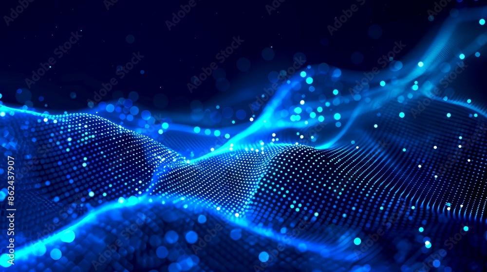 Aufkleber abstract digital wave of particles in blue. futuristic background with depth of field. 3d rendering 