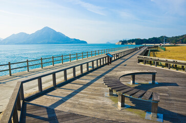 Okunoshima or Rabbit island in Hiroshima island, Chugoku, Japan.