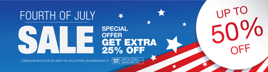 Fourth of July sale banner vector illustration