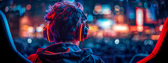 pro gamer man in headphones live streaming while playing online computer game, neon lights, esports, gaming, monitor, play, young, player, internet, enjoyment, cyber, e sport. 
