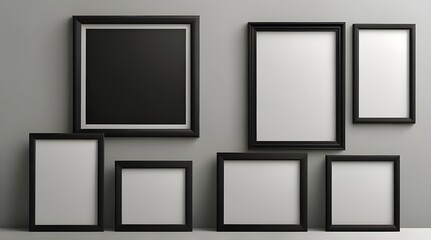 Realistic blank black picture frame with shadow collec.generative.ai