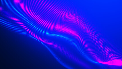 Futuristic dot wave. Abstract digital particle wave. Technology background. Colored musical wave....
