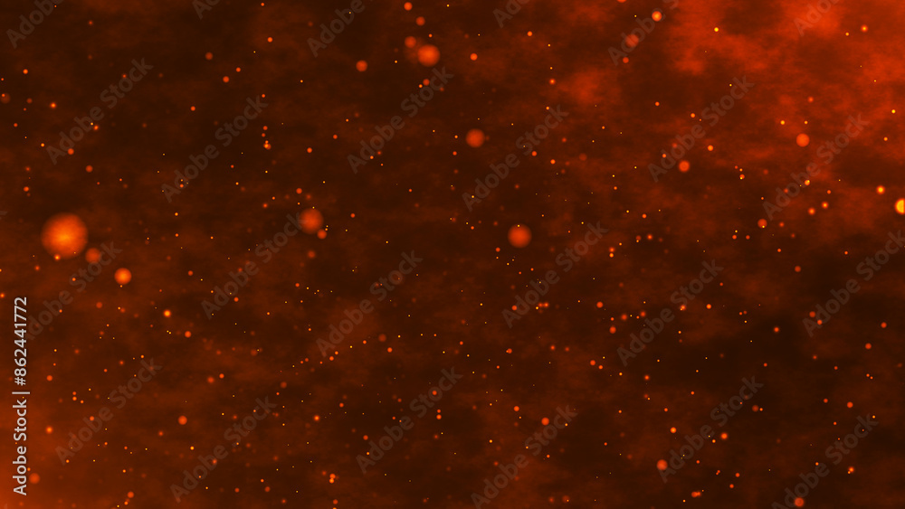 Poster abstract bokeh particles float slowly in the air on a dark background. futuristic dot wave. backgrou