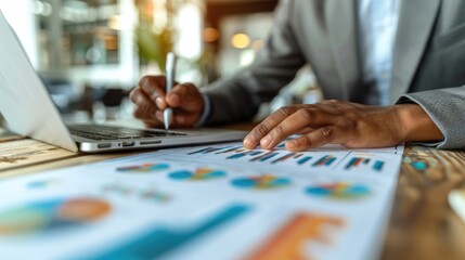 Fototapeta premium hand with a drawing pen is seen, and the computer screen displays product design graphics. The room's walls are adorned with paper featuring circles and color