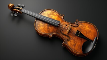 Fototapeta premium Beautifully Crafted Violin on Black Background - Fine String Instrument Art