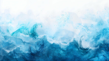 Vibrant ocean wave watercolor art painting texture background - Blue and turquoise swirls splashes