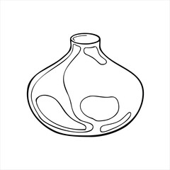 Flat pottery vase linear graphic hand drawn. Vase black white vector illustration isolated. Handmade ceramic in line art. Vase coloring. For ceramics workshop, school, modeling clay
