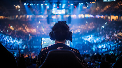 pro gamer man in headphones live streaming while playing online computer game, neon lights, esports, gaming, monitor, play, young, player, internet, enjoyment, cyber, e sport. 