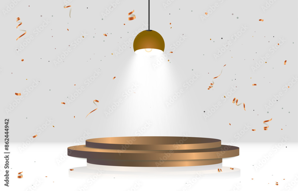 Poster round podium pedestal illuminated by bright spotlights. empty pedestal for web design and vector ill