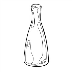 Tall vase with narrow neck vector graphic illustration isolated. Jug ceramic slim shapes in black white line hand drawn. High vase contour ink painted. For ceramics class, school, modeling clay