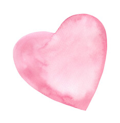 A pink watercolor heart isolated on a white background, hand-painted for a holiday, a Valentine. A symbol of love, tenderness, friendship. A decorative element for design and decoration. 
