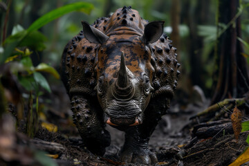 Sumatran Rhino in natural environment ultra-realistic photo