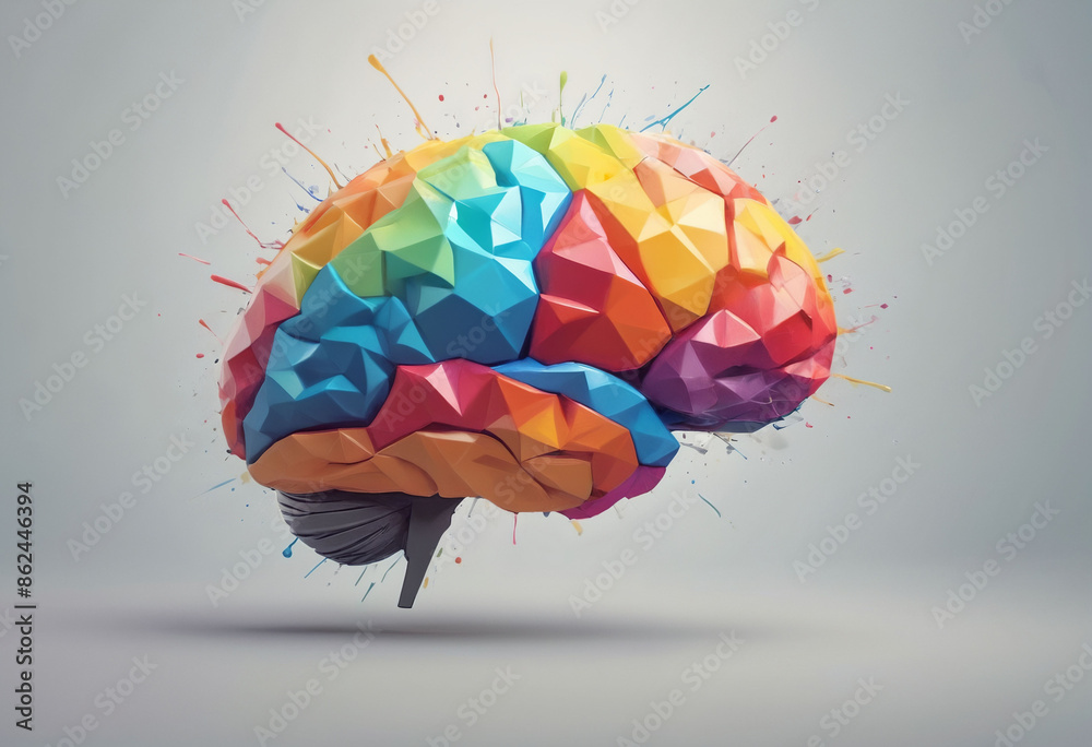 Poster 3d polygon colorful brain splash brainstorm and inspire concept