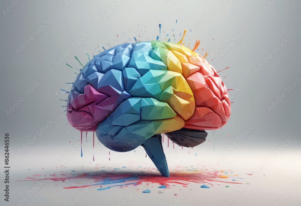 Poster 3d polygon colorful brain splash brainstorm and inspire concept