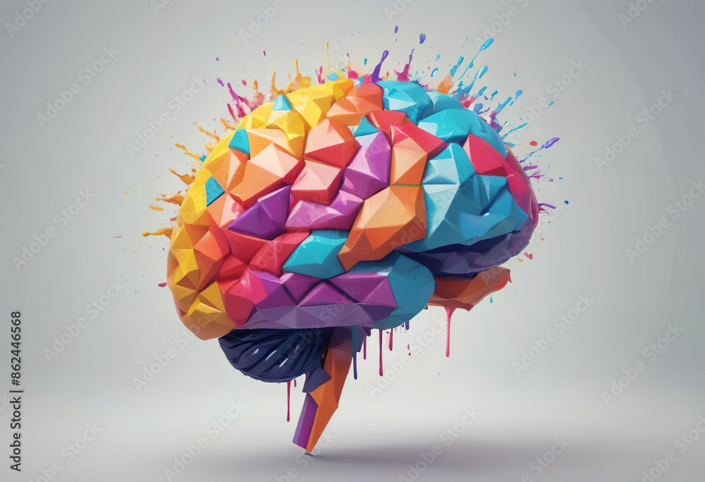 Poster 3D polygon colorful brain splash brainstorm and inspire concept