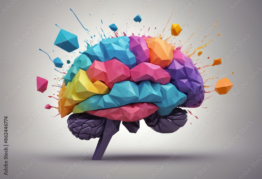Poster 3D polygon colorful brain splash brainstorm and inspire concept