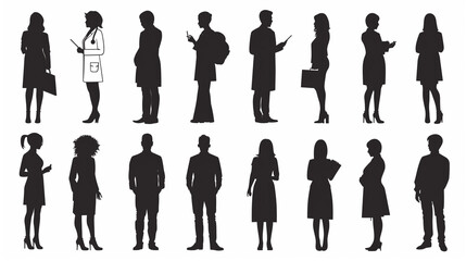 シルエットアイコン 様々な人物 仕事 医者 ナース ビジネスマン キャリアウーマン