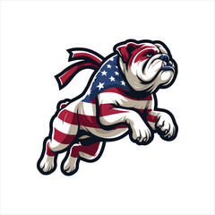Bull Dog with USA Flag Pattern - Independence Day Dog Vector
