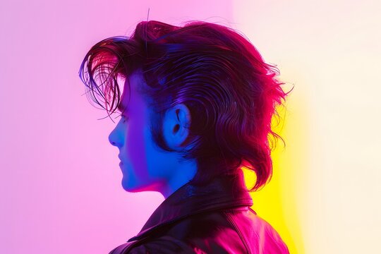 Mullets illuminated by dynamic LED light signs, celebrating 80s hairstyles., isolated white background, Retro 80s synthwave, Photo stock style, clean background, no copyrighted logo, no letters