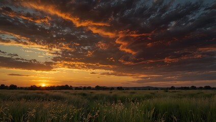 Obraz premium The sunset breeze, weaving through tall grasses like threads of golden and crimson silk ai_generated