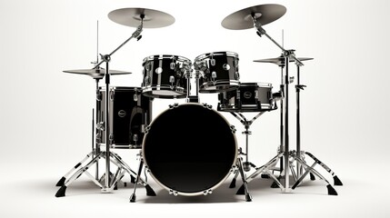 Black and silver drum kit on white background