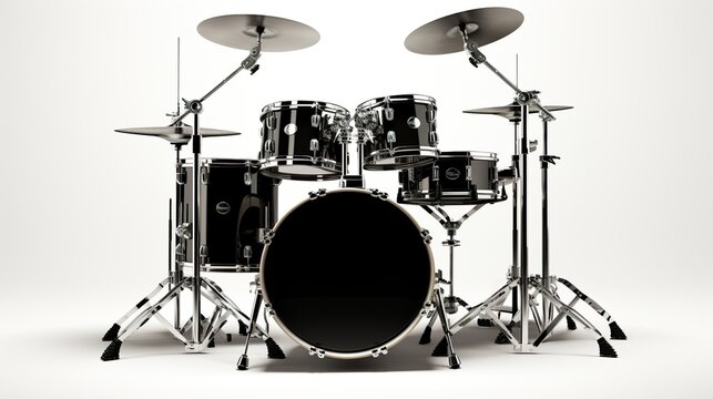 Black and silver drum kit on white background