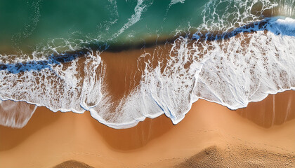 Obraz premium Aerial View of Ocean Waves Crashing on a Sandy Beach