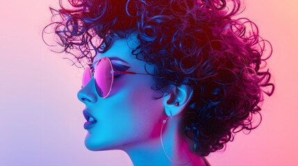 Fototapeta premium Iconic 80s big hair styles with vibrant LED light accents., isolated white background, Retro 80s synthwave, Photo stock style, clean background, no copyrighted logo, no letters
