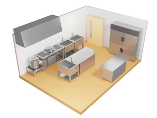 給食室のアイソメトリック　3Dイラスト